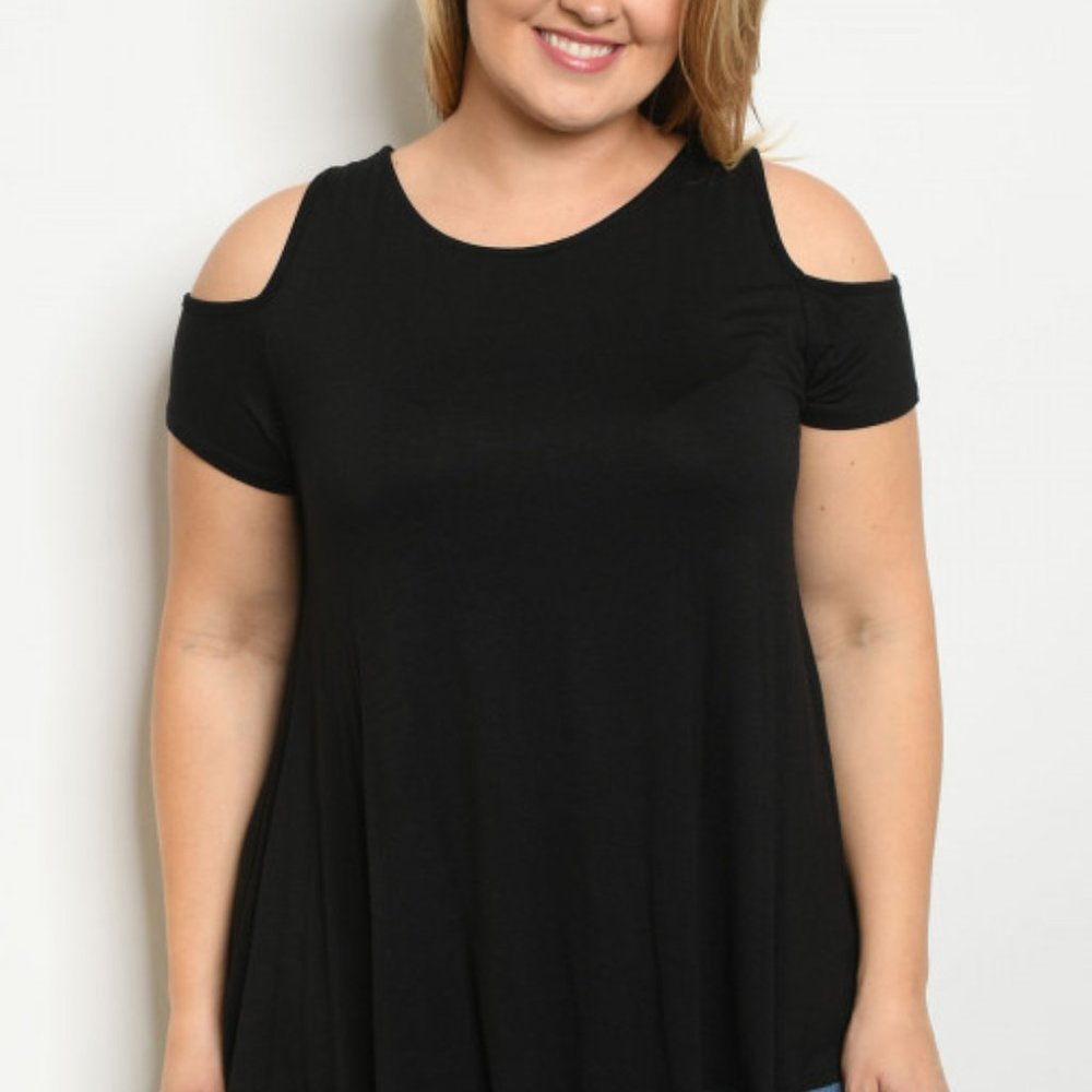 BLACK COLD SHOULDER TOP - Picture 3 of 3